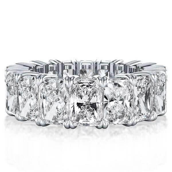 Radiant Cut Sterling Silver Wedding Band with Double Prong Setting