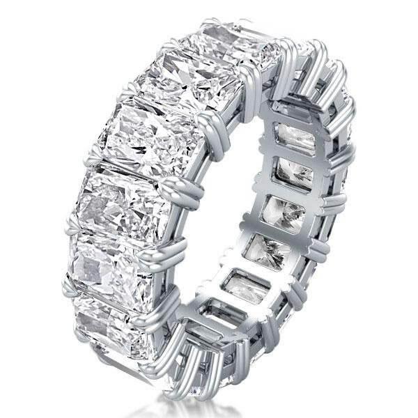 Radiant Cut Sterling Silver Wedding Band with Double Prong Setting