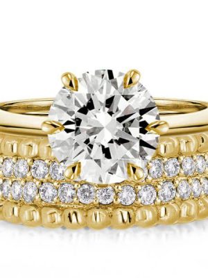 18K Gold Plated Sterling Silver Solitaire Bridal Ring Set with Rope Design