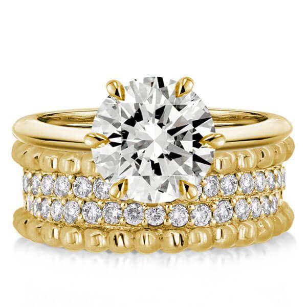 18K Gold Plated Sterling Silver Solitaire Bridal Ring Set with Rope Design