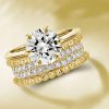 18K Gold Plated Sterling Silver Solitaire Bridal Ring Set with Rope Design