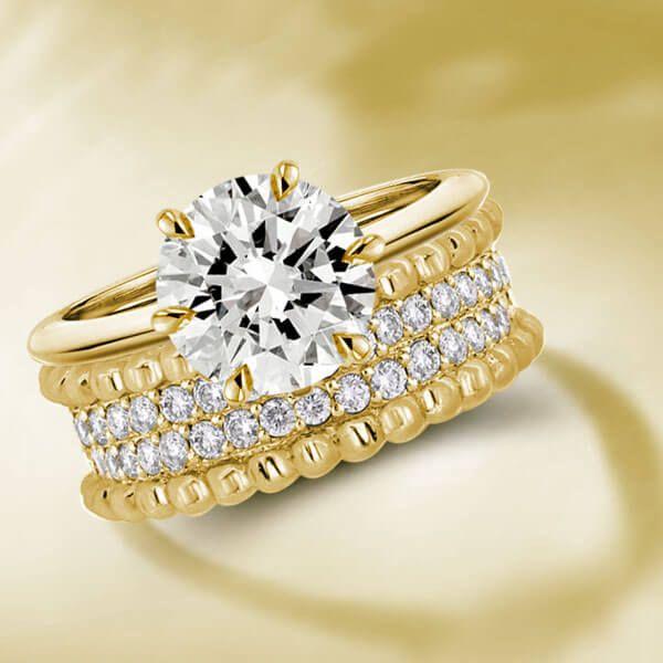18K Gold Plated Sterling Silver Solitaire Bridal Ring Set with Rope Design