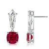 Cushion Cut Ruby and White Sapphire Drop Earrings in Sterling Silver
