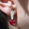 Cushion Cut Ruby and White Sapphire Drop Earrings in Sterling Silver