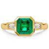 Emerald Green Asscher Cut Three Stone Engagement Ring - 18K Gold Plated Sterling Silver