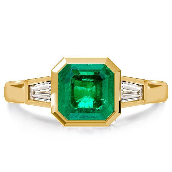 Emerald Green Asscher Cut Three Stone Engagement Ring - 18K Gold Plated Sterling Silver