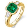 Emerald Green Asscher Cut Three Stone Engagement Ring - 18K Gold Plated Sterling Silver