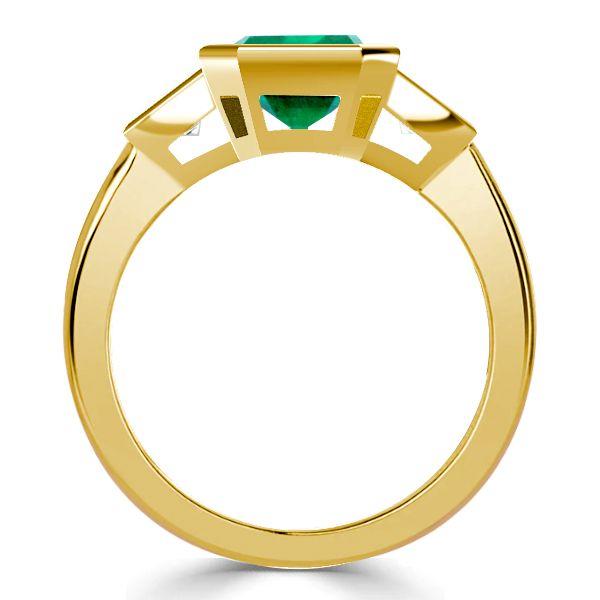 Emerald Green Asscher Cut Three Stone Engagement Ring - 18K Gold Plated Sterling Silver