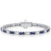 Blue Sapphire Tennis Bracelet - Round & Baguette Cut, Sterling Silver