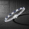 Blue Sapphire Tennis Bracelet - Round & Baguette Cut, Sterling Silver