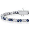 Blue Sapphire Tennis Bracelet - Round & Baguette Cut, Sterling Silver