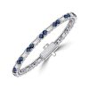Blue Sapphire Tennis Bracelet - Round & Baguette Cut, Sterling Silver
