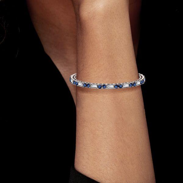 Blue Sapphire Tennis Bracelet - Round & Baguette Cut, Sterling Silver