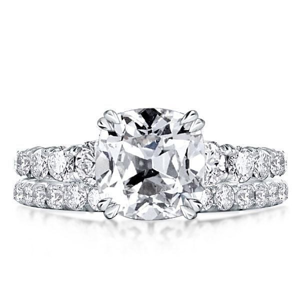 Cushion Cut Bridal Set - 925 Sterling Silver Double Prong Ring