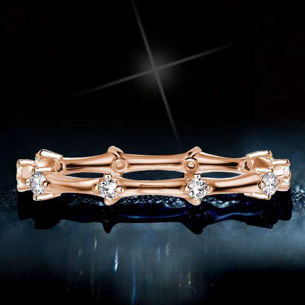 Dainty Rose Gold Eternity Wedding Band - 18K Rose Gold Plated Sterling Silver, 0.15 CTW