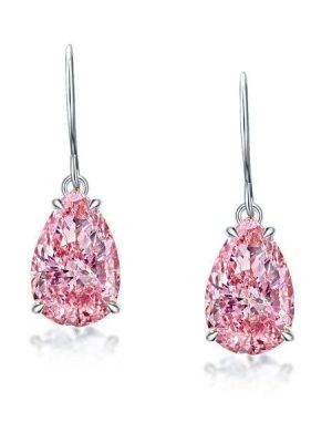 Pink Pear Cut Drop Earrings for Women in Rhodium Plated 925 Sterling Silver