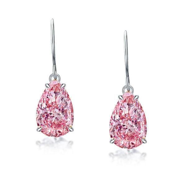 Pink Pear Cut Drop Earrings for Women in Rhodium Plated 925 Sterling Silver