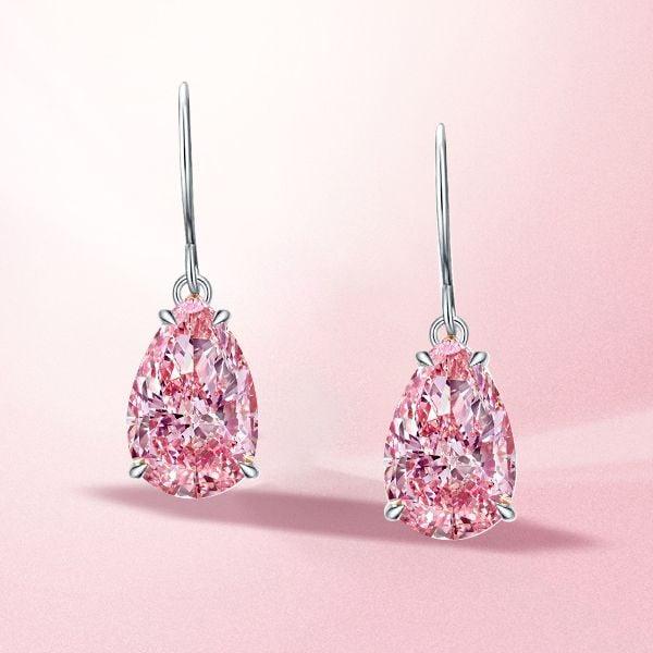 Pink Pear Cut Drop Earrings for Women in Rhodium Plated 925 Sterling Silver