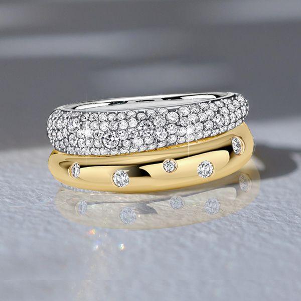 Double Band White Sapphire Ring - 925 Sterling Silver Anniversary Band