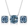 Blue Topaz Cushion Cut Solitaire Earrings & Necklace Set - Sterling Silver