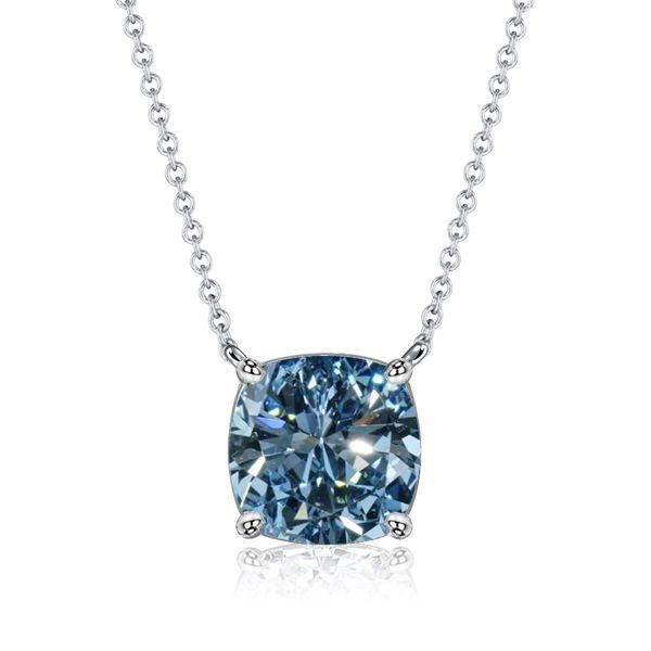 Blue Topaz Cushion Cut Solitaire Earrings & Necklace Set - Sterling Silver