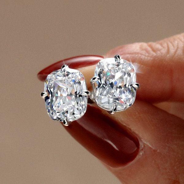 Cushion Cut Solitaire Stud Earrings in Rhodium Plated Sterling Silver (8.00 CT. TW.)