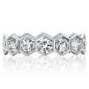 Hexagon Halo Round Cut Sterling Silver Wedding Band Ring - 4.00 CT. TW.