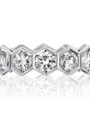 Hexagon Halo Round Cut Sterling Silver Wedding Band Ring - 4.00 CT. TW.