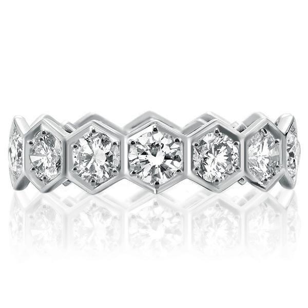 Hexagon Halo Round Cut Sterling Silver Wedding Band Ring - 4.00 CT. TW.