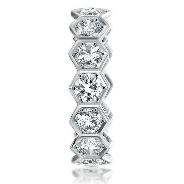 Hexagon Halo Round Cut Sterling Silver Wedding Band Ring - 4.00 CT. TW.