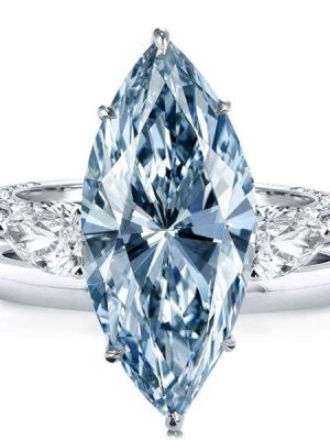 Three Stone Marquise Cut Blue Sapphire Bridal Set in Sterling Silver