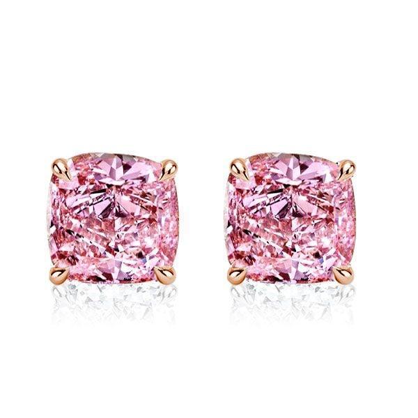 Cushion Cut Pink Sapphire Stud Earrings for Women in Sterling Silver with Rhodium Finish