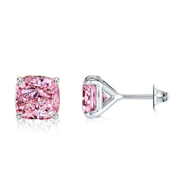 Cushion Cut Pink Sapphire Stud Earrings for Women in Sterling Silver with Rhodium Finish