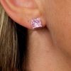 Cushion Cut Pink Sapphire Stud Earrings for Women in Sterling Silver with Rhodium Finish