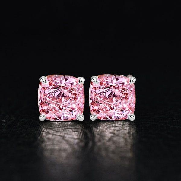 Cushion Cut Pink Sapphire Stud Earrings for Women in Sterling Silver with Rhodium Finish