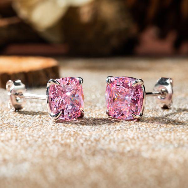 Cushion Cut Pink Sapphire Stud Earrings for Women in Sterling Silver with Rhodium Finish