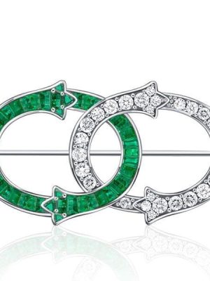 Antique Vintage Intertwined Brooch in 925 Sterling Silver with Emerald & Sapphire Look Stones
