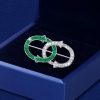 Antique Vintage Intertwined Brooch in 925 Sterling Silver with Emerald & Sapphire Look Stones