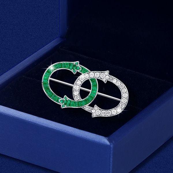 Antique Vintage Intertwined Brooch in 925 Sterling Silver with Emerald & Sapphire Look Stones