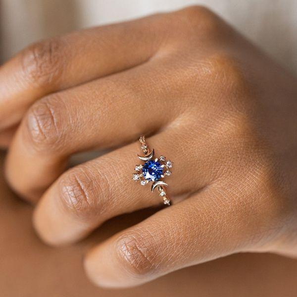 Golden Moon & Stars Sapphire Engagement Ring - 18K Gold Plated Sterling Silver