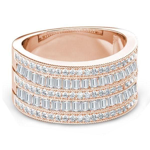 Art Deco White Sapphire Wedding Band in 925 Sterling Silver with Rose Gold Accents