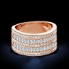Art Deco White Sapphire Wedding Band in 925 Sterling Silver with Rose Gold Accents