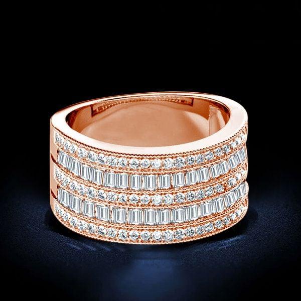 Art Deco White Sapphire Wedding Band in 925 Sterling Silver with Rose Gold Accents