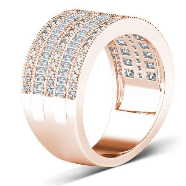 Art Deco White Sapphire Wedding Band in 925 Sterling Silver with Rose Gold Accents