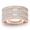 Art Deco White Sapphire Wedding Band in 925 Sterling Silver with Rose Gold Accents