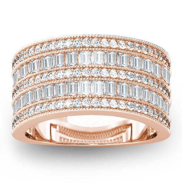 Art Deco White Sapphire Wedding Band in 925 Sterling Silver with Rose Gold Accents
