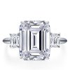 Emerald & White Sapphire Engagement Ring - Sterling Silver Three Stone Ring