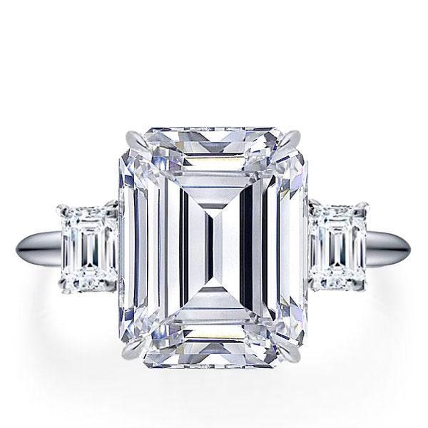 Emerald & White Sapphire Engagement Ring - Sterling Silver Three Stone Ring