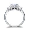 Emerald & White Sapphire Engagement Ring - Sterling Silver Three Stone Ring