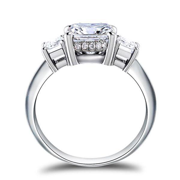 Emerald & White Sapphire Engagement Ring - Sterling Silver Three Stone Ring